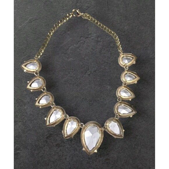 Express Tear Drop Choker Necklace Women's  Crystal Gold Tone Bar Chain - Picture 5 of 6